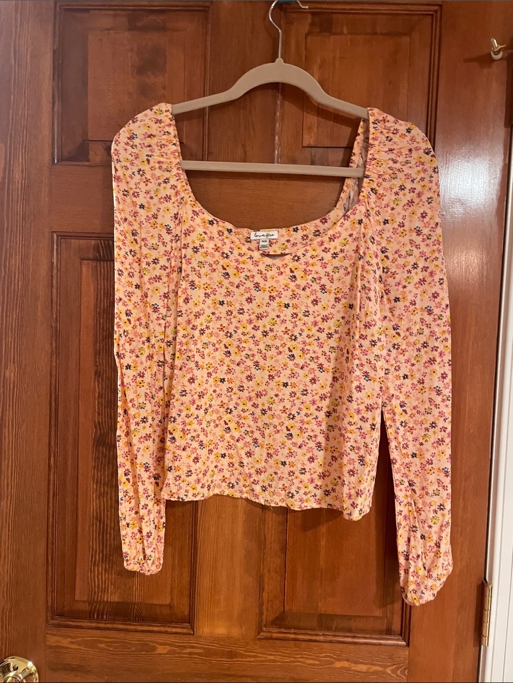 love, Fire Peach Floral Scoop Neck Long Sleeve Top